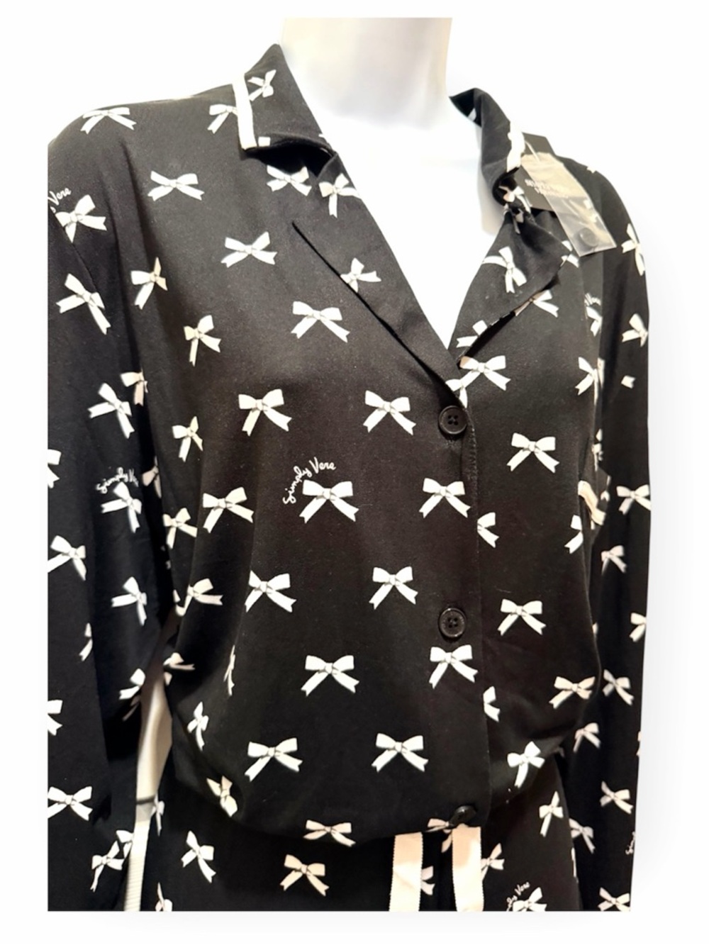 NWT Simply Vera Vera Wang Black and White Bow Themed Pajama Set- So Soft-XXL - Picture 3 of 7